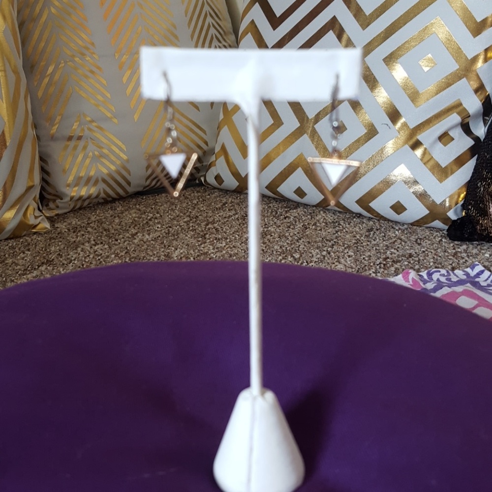 White/Gold Triangle Dangle Earrings